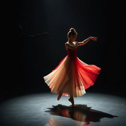 A mesmerizing scene capturing a ballerina in the midst of an emotive dance, expressing themes of love and betrayal