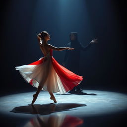 A mesmerizing scene capturing a ballerina in the midst of an emotive dance, expressing themes of love and betrayal