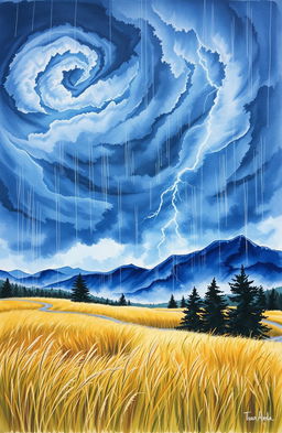 A dramatic watercolor painting titled 'Beyond the Storm' by Tuan Alaska