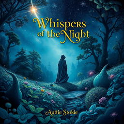 A captivating book cover design featuring a mystical forest landscape under a starlit sky