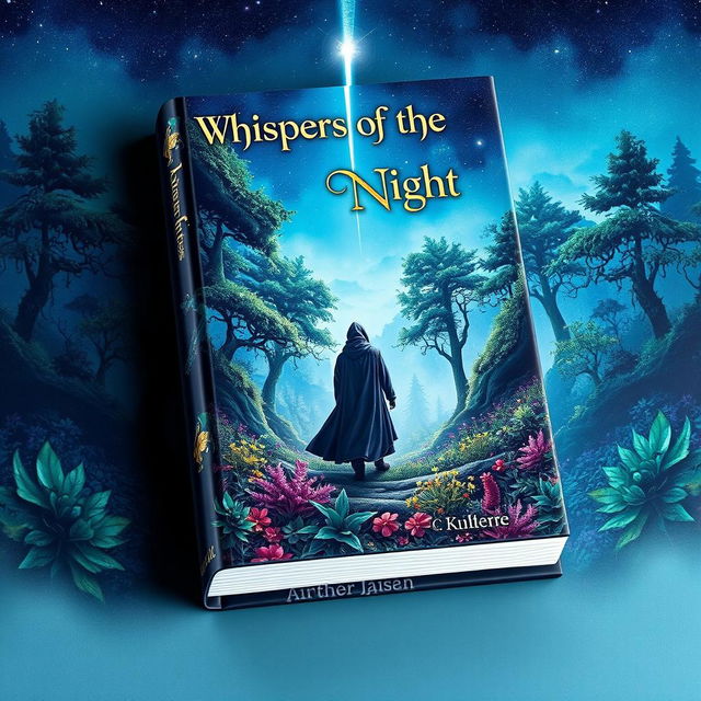 A captivating book cover design featuring a mystical forest landscape under a starlit sky