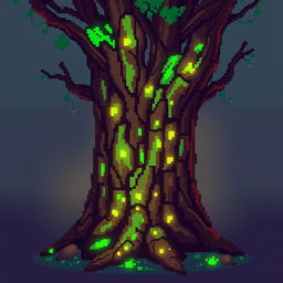 A vibrant pixel art representation of a glowing tree trunk, created in a 64x64 pixel format
