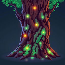 A vibrant pixel art representation of a glowing tree trunk, created in a 64x64 pixel format
