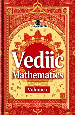A detailed and visually engaging cover design for 'Vedic Mathematics, Volume 1' published by NS Academy