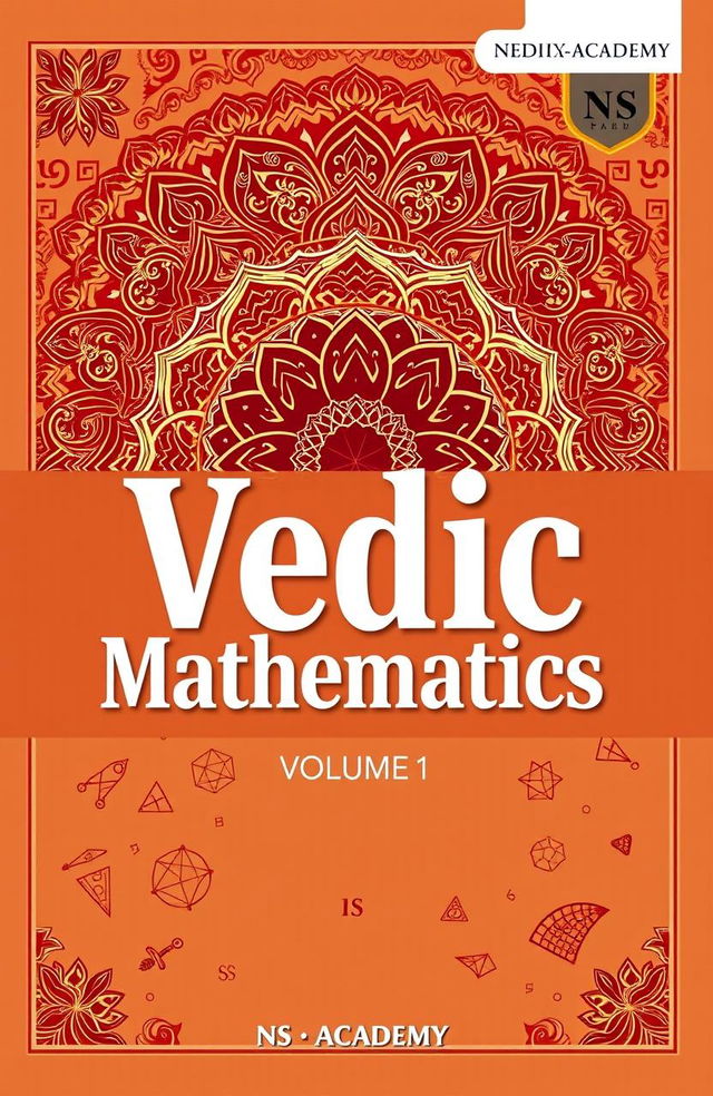 A detailed and visually engaging cover design for 'Vedic Mathematics, Volume 1' published by NS Academy