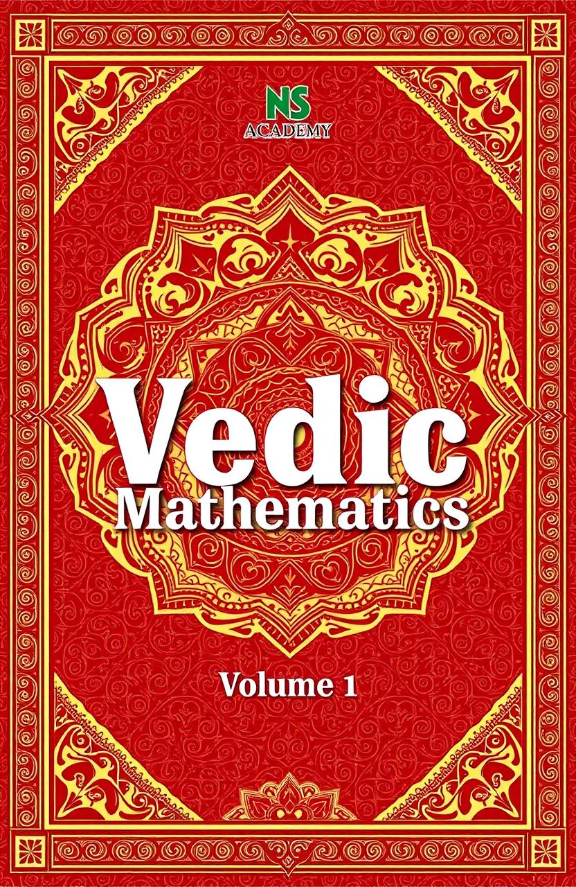 A detailed and visually engaging cover design for 'Vedic Mathematics, Volume 1' published by NS Academy