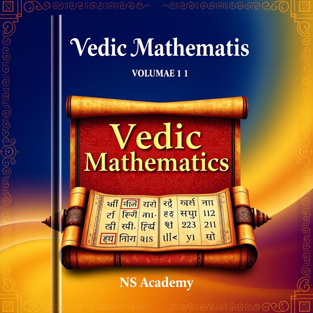 A richly detailed cover for a book titled 'Vedic Mathematics, Volume 1, NS Academy'