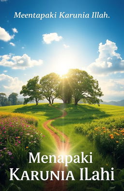 A serene landscape depicting the phrase "Menapaki Karunia Ilahi", illustrating a divine journey through nature