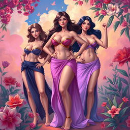 A stylized artistic representation of the female form celebrating body positivity and empowerment, featuring beautifully detailed, tasteful depictions of women in a safe, artistic context