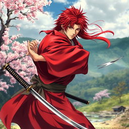 A realistic portrayal of Himura Kenshin, the iconic character from the anime and manga series 'Rurouni Kenshin'