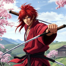A realistic portrayal of Himura Kenshin, the iconic character from the anime and manga series 'Rurouni Kenshin'