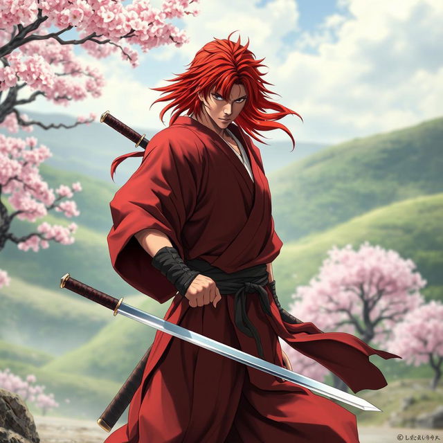 A realistic portrayal of Himura Kenshin, the iconic character from the anime and manga series 'Rurouni Kenshin'