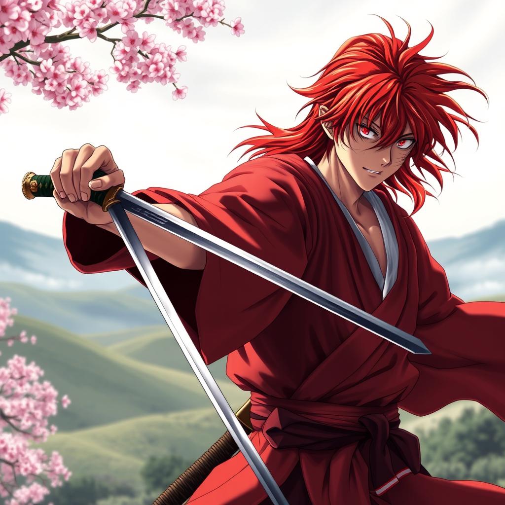 A realistic portrayal of Himura Kenshin, the iconic character from the anime and manga series 'Rurouni Kenshin'