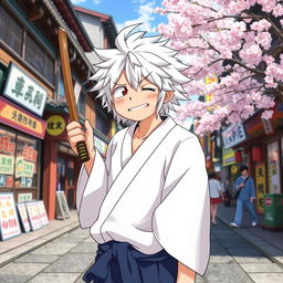 An engaging depiction of Gintoki Sakata, the beloved character from 'Gintama', portrayed in a lively and humorous scene