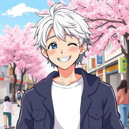 A playful illustration of Gintoki Sakata as an adult, showcasing his signature cheeky smile that reflects his mischievous attitude and carefree spirit