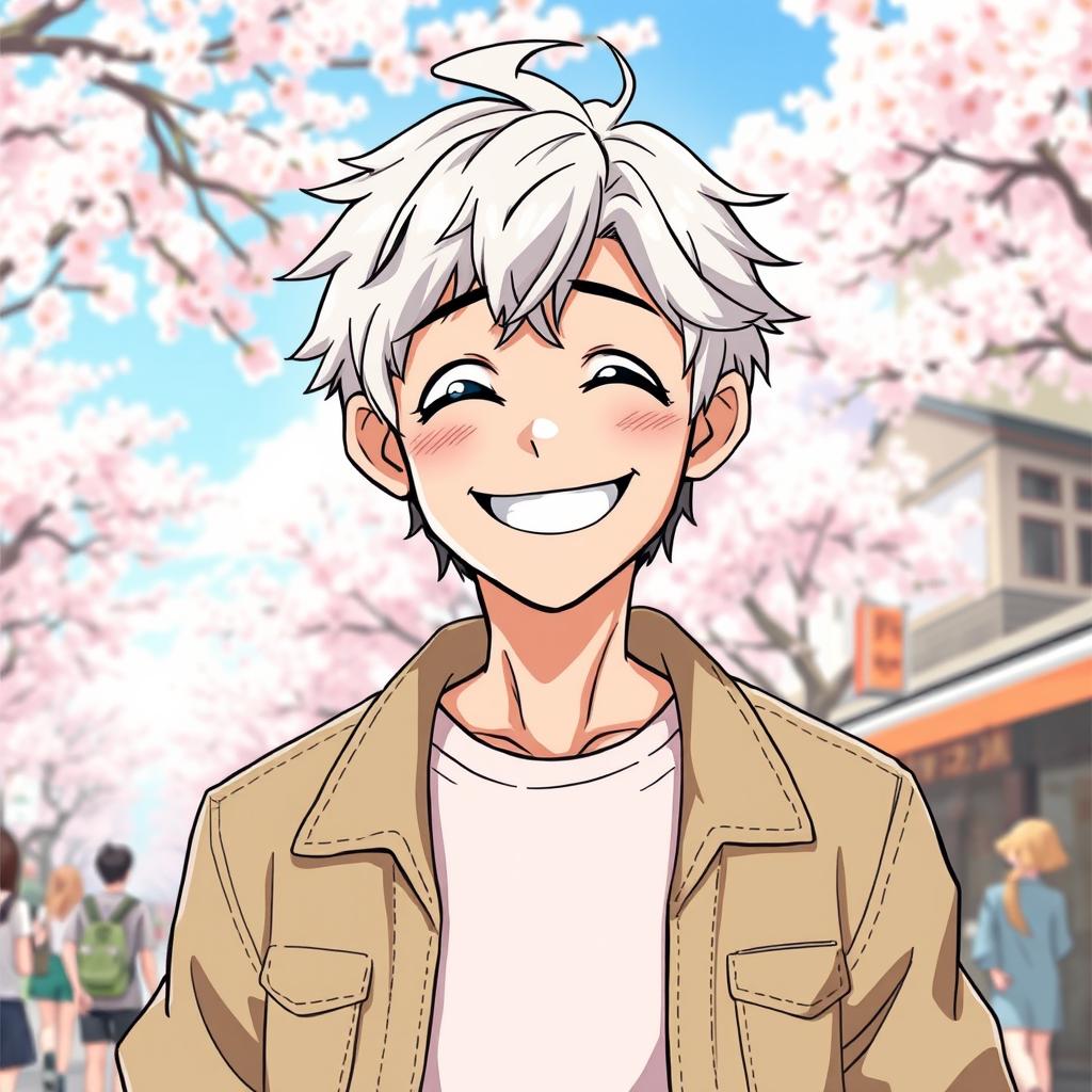 A playful illustration of Gintoki Sakata as an adult, showcasing his signature cheeky smile that reflects his mischievous attitude and carefree spirit