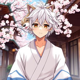 An engaging illustration of Gintoki Sakata as an adult male, showcasing his distinctive messy silver hair and unique dead fish eyes in brown