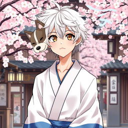 An engaging illustration of Gintoki Sakata as an adult male, showcasing his distinctive messy silver hair and unique dead fish eyes in brown