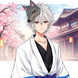 An engaging illustration of Gintoki Sakata as an adult male, characterized by his distinctive messy silver hair and unique dead fish brown eyes