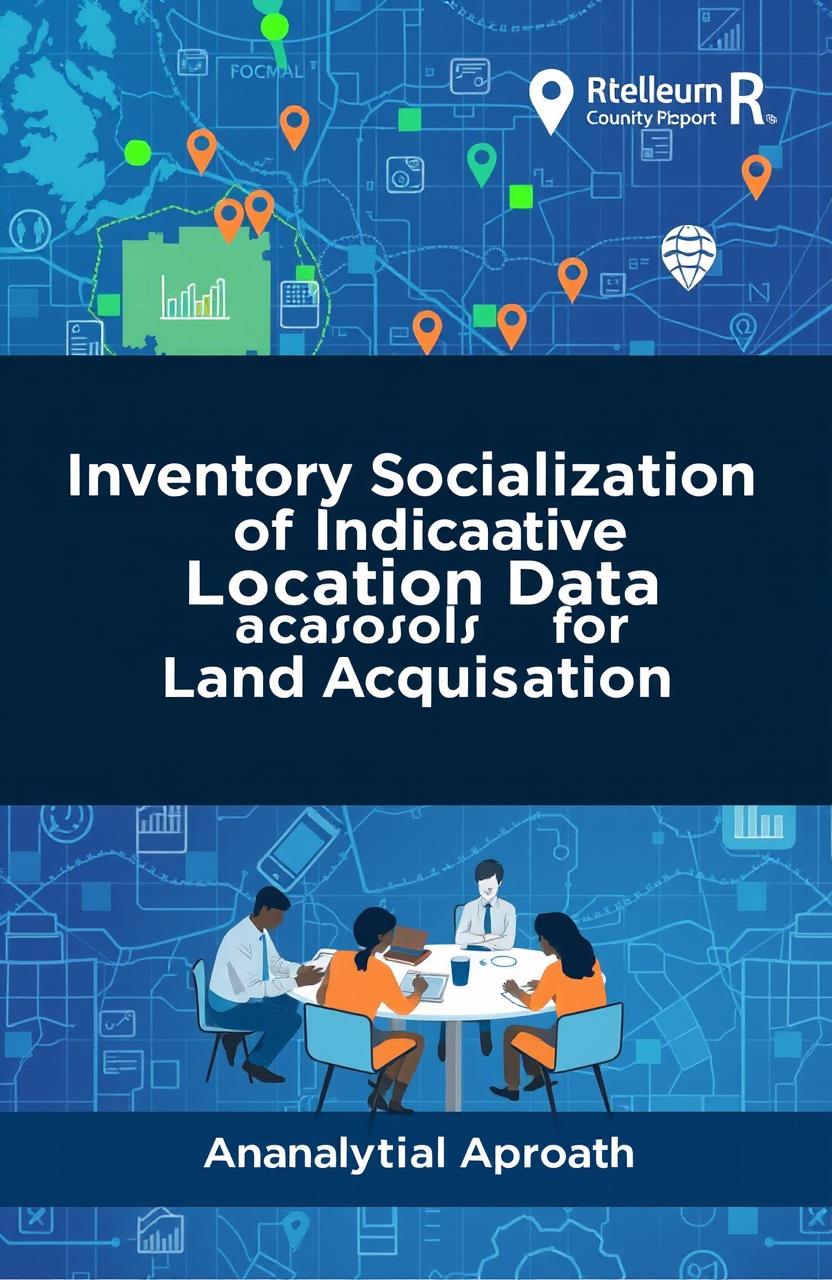 A comprehensive report cover design focused on 'Inventory Socialization of Indicative Location Data for Land Acquisition'