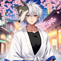 An expressive illustration of Gintoki Sakata as an adult male, characterized by his unique messy silver hair and distinctive dead fish brown eyes