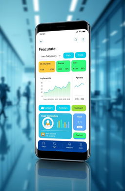 A modern and sleek loan management application interface showcasing various features such as loan calculators, payment reminders, and user account dashboards