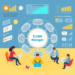 An illustrated concept of centric approaches to loan management, emphasizing customer-centric strategies