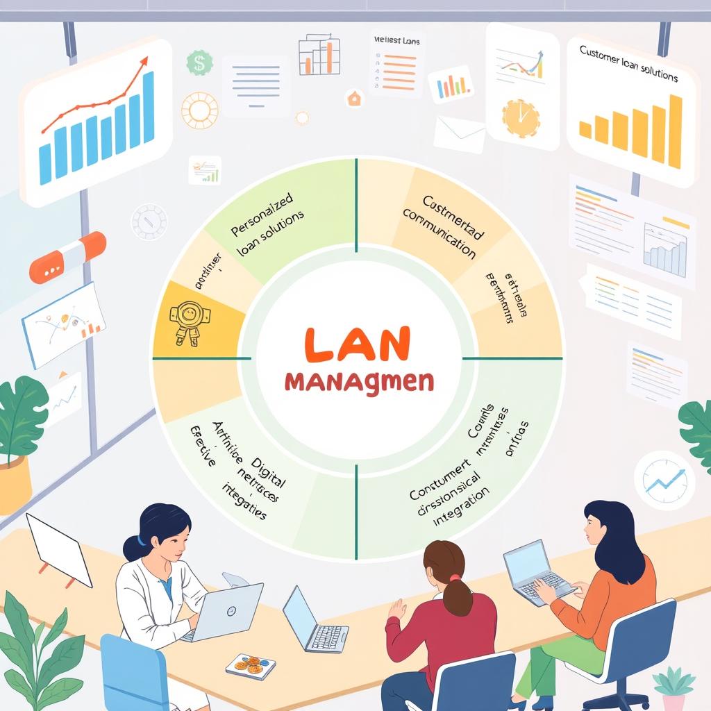 An illustrated concept of centric approaches to loan management, emphasizing customer-centric strategies