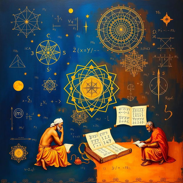 An evocative representation of Vedic Mathematics, specifically highlighting advanced ideas from volumes 4 and 5