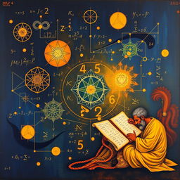 An evocative representation of Vedic Mathematics, specifically highlighting advanced ideas from volumes 4 and 5