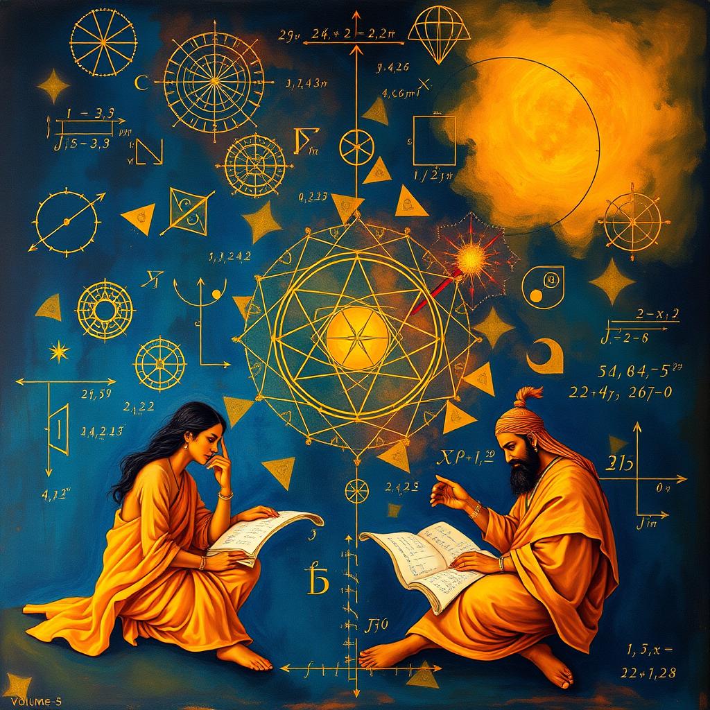 An evocative representation of Vedic Mathematics, specifically highlighting advanced ideas from volumes 4 and 5