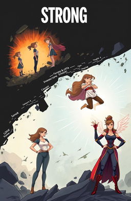 A powerful transformation illustration depicting a woman going from weak to strong