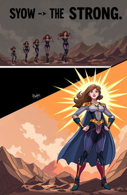 A powerful transformation illustration depicting a woman going from weak to strong