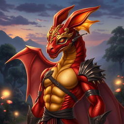 An adult dragon character in human form, wearing an ornate bunny mask, exuding a mystical aura