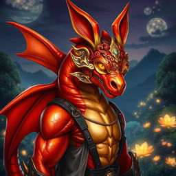 An adult dragon character in human form, wearing an ornate bunny mask, exuding a mystical aura