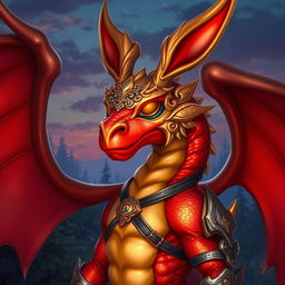 An adult dragon character in human form, wearing an ornate bunny mask, exuding a mystical aura