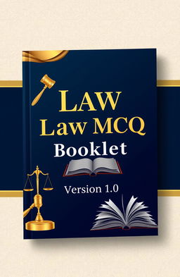 An eye-catching book cover for a law multiple-choice questions booklet titled 'Law MCQ Booklet Version 1