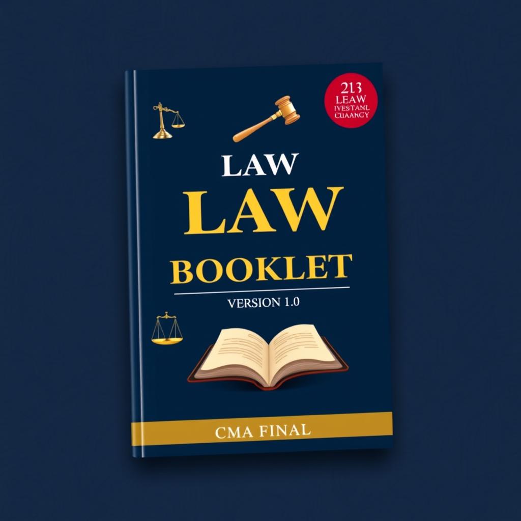 An eye-catching book cover for a law multiple-choice questions booklet titled 'Law MCQ Booklet Version 1