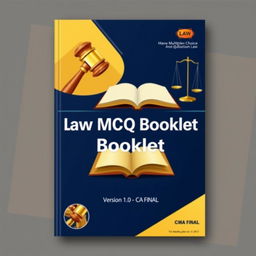 An eye-catching book cover for a law multiple-choice questions booklet titled 'Law MCQ Booklet Version 1
