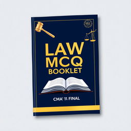 An eye-catching book cover for a law multiple-choice questions booklet titled 'Law MCQ Booklet Version 1