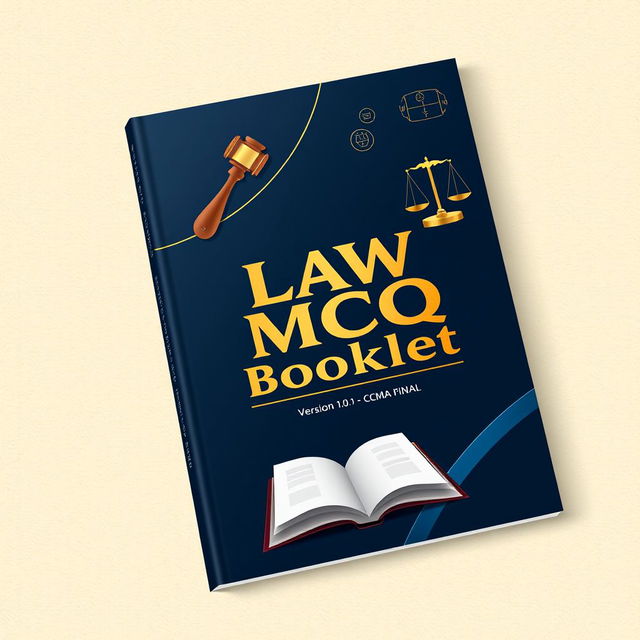 An eye-catching book cover for a law multiple-choice questions booklet titled 'Law MCQ Booklet Version 1