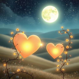 A romantic and whimsical scene symbolizing 'Connected Hearts: A Journey of Fate and Love'