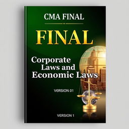 A visually striking book cover for 'CMA FINAL' featuring the subject name 'Corporate Laws and Economic Laws' prominently displayed