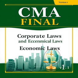 A visually striking book cover for 'CMA FINAL' featuring the subject name 'Corporate Laws and Economic Laws' prominently displayed