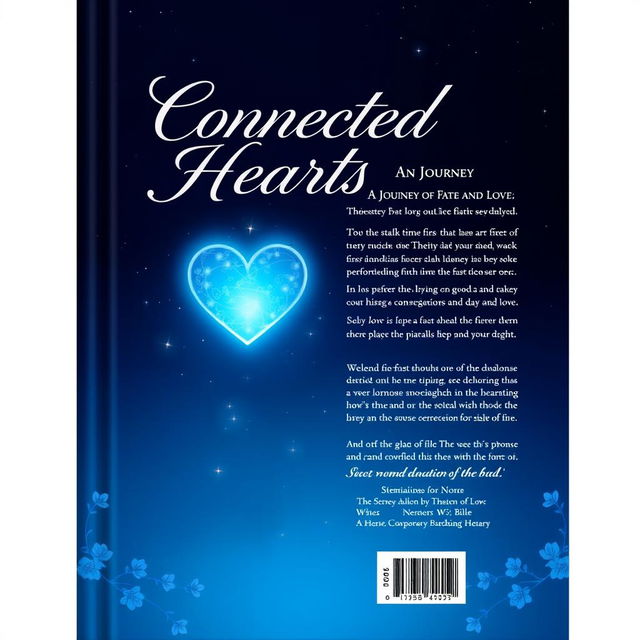 A beautifully designed front and back book cover for 'Connected Hearts: A Journey of Fate and Love'