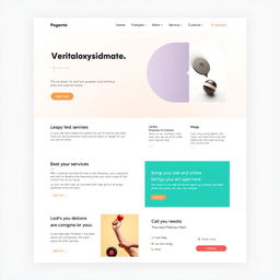 A modern web page layout design featuring a clean and minimalistic aesthetic, with a top navigation bar, a large hero image with overlay text, and sections for services, testimonials, and a call-to-action