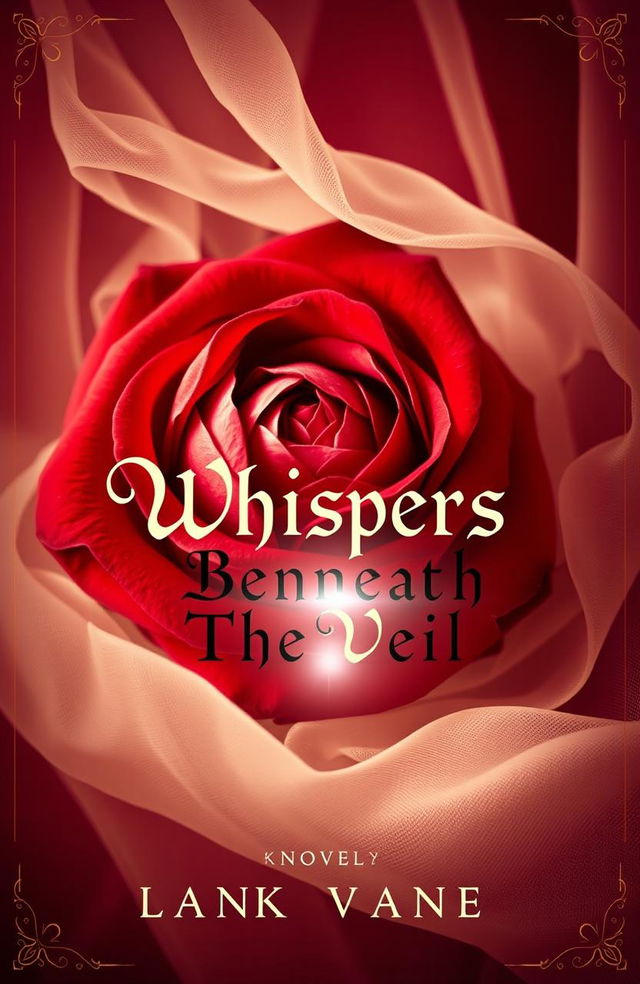 A stunning novel cover design for 'Whispers Beneath The Veil' featuring a royal rose theme