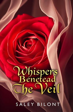 A stunning novel cover design for 'Whispers Beneath The Veil' featuring a royal rose theme