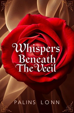 A stunning novel cover design for 'Whispers Beneath The Veil' featuring a royal rose theme
