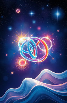 An artistic representation of the concept of quantum entanglement, featuring two intertwined particles illustrated in vibrant colors